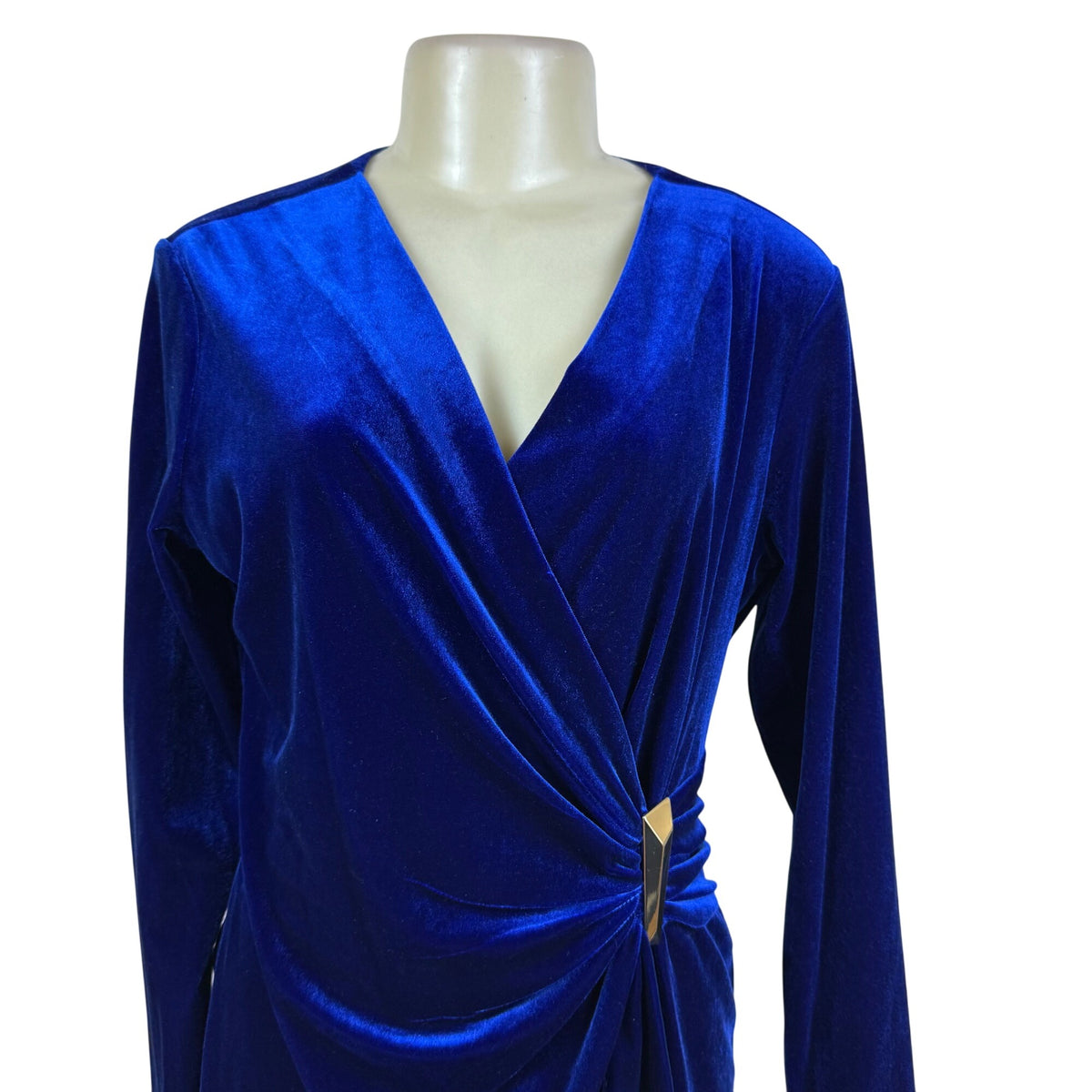 Calvin Klein Women’s Blue Velvet Long Sleeve Ruched Mini Dress Sz 12