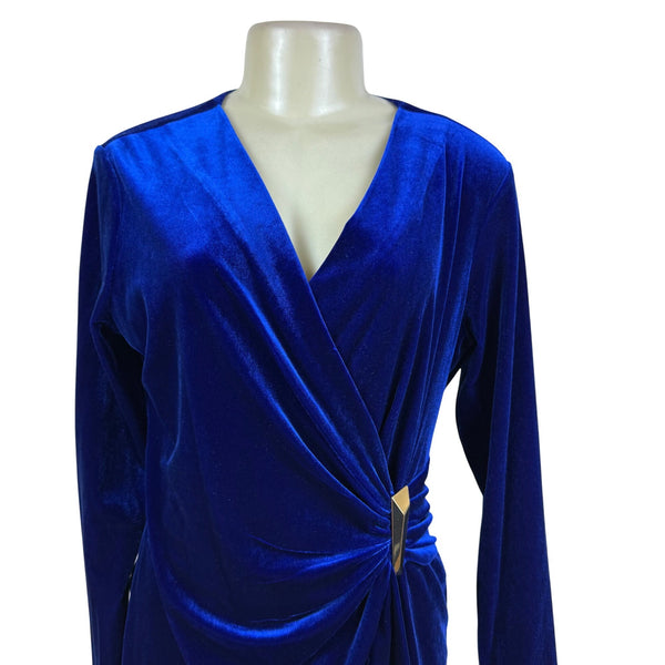 Calvin Klein Women’s Blue Velvet Long Sleeve Ruched Mini Dress Sz 12