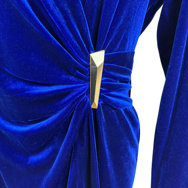 Calvin Klein Women’s Blue Velvet Long Sleeve Ruched Mini Dress Sz 12