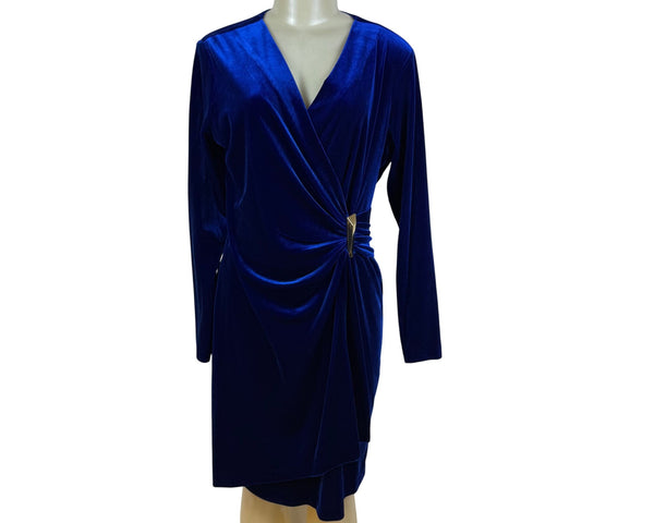 Calvin Klein Women’s Blue Velvet Long Sleeve Ruched Mini Dress Sz 12