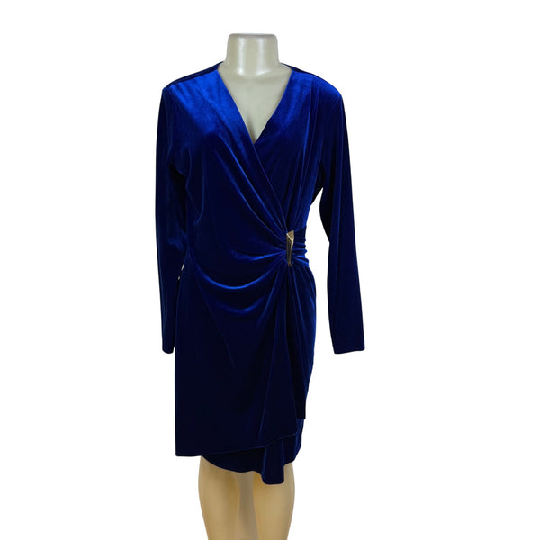 Calvin Klein Women’s Blue Velvet Long Sleeve Ruched Mini Dress Sz 12