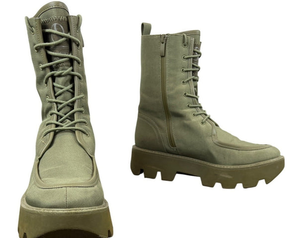 Franco Sarto Womens Lace-Up Side Zip L Margey 2 Combat Boots Olive Green Size 9M