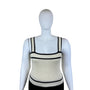 E&M Womens Beige & Black Knit Tank Top Stretch Material Square Neck Stripes Sz L