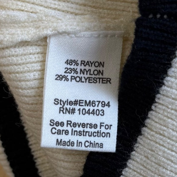 E&M Womens Beige & Black Knit Tank Top Stretch Material Square Neck Stripes Sz L