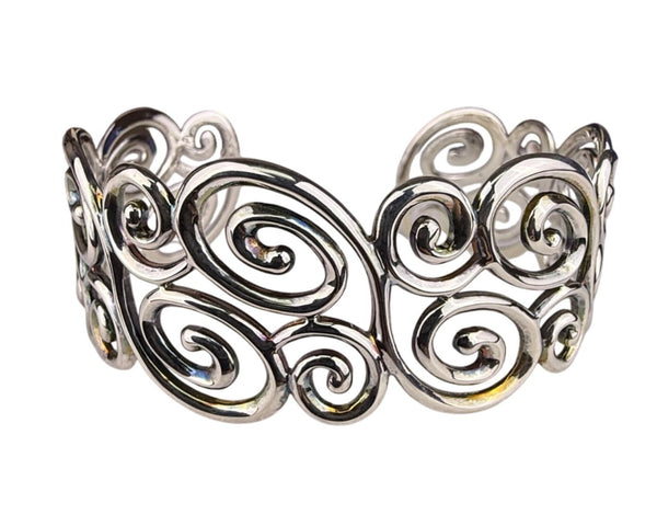 Sterling Silver Womens Cuff Bracelet Swirl Openwork Design China 925 Mark