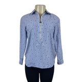 Tommy Hilfiger Blue & White Striped Star Print Womens Long Sleeve Shirt Sz PS