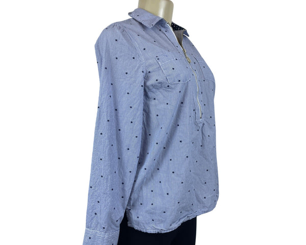 Tommy Hilfiger Blue & White Striped Star Print Womens Long Sleeve Shirt Sz PS