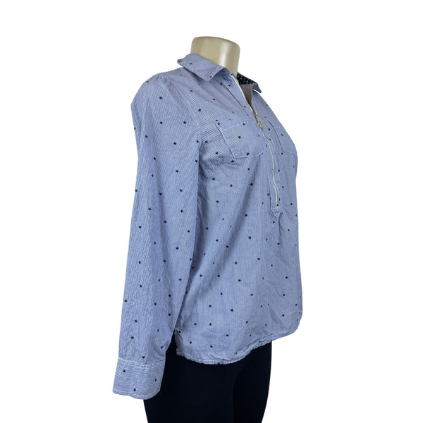 Tommy Hilfiger Blue & White Striped Star Print Womens Long Sleeve Shirt Sz PS