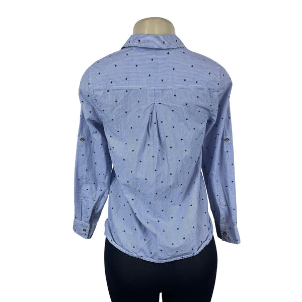 Tommy Hilfiger Blue & White Striped Star Print Womens Long Sleeve Shirt Sz PS