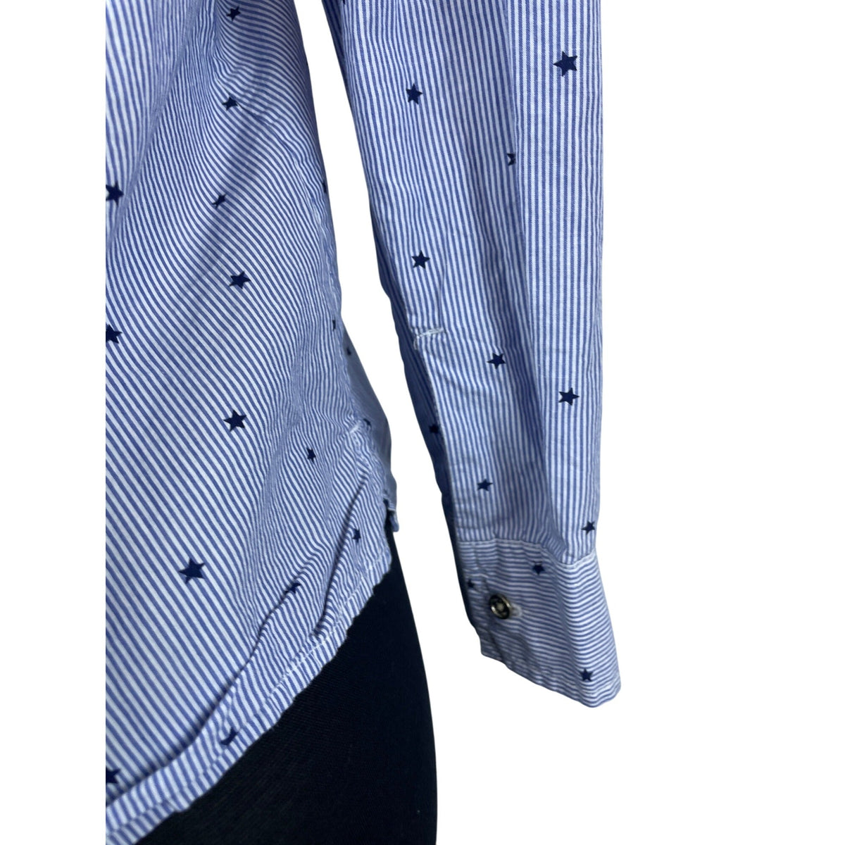 Tommy Hilfiger Blue & White Striped Star Print Womens Long Sleeve Shirt Sz PS