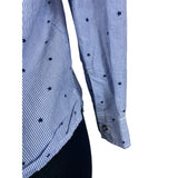Tommy Hilfiger Blue & White Striped Star Print Womens Long Sleeve Shirt Sz PS