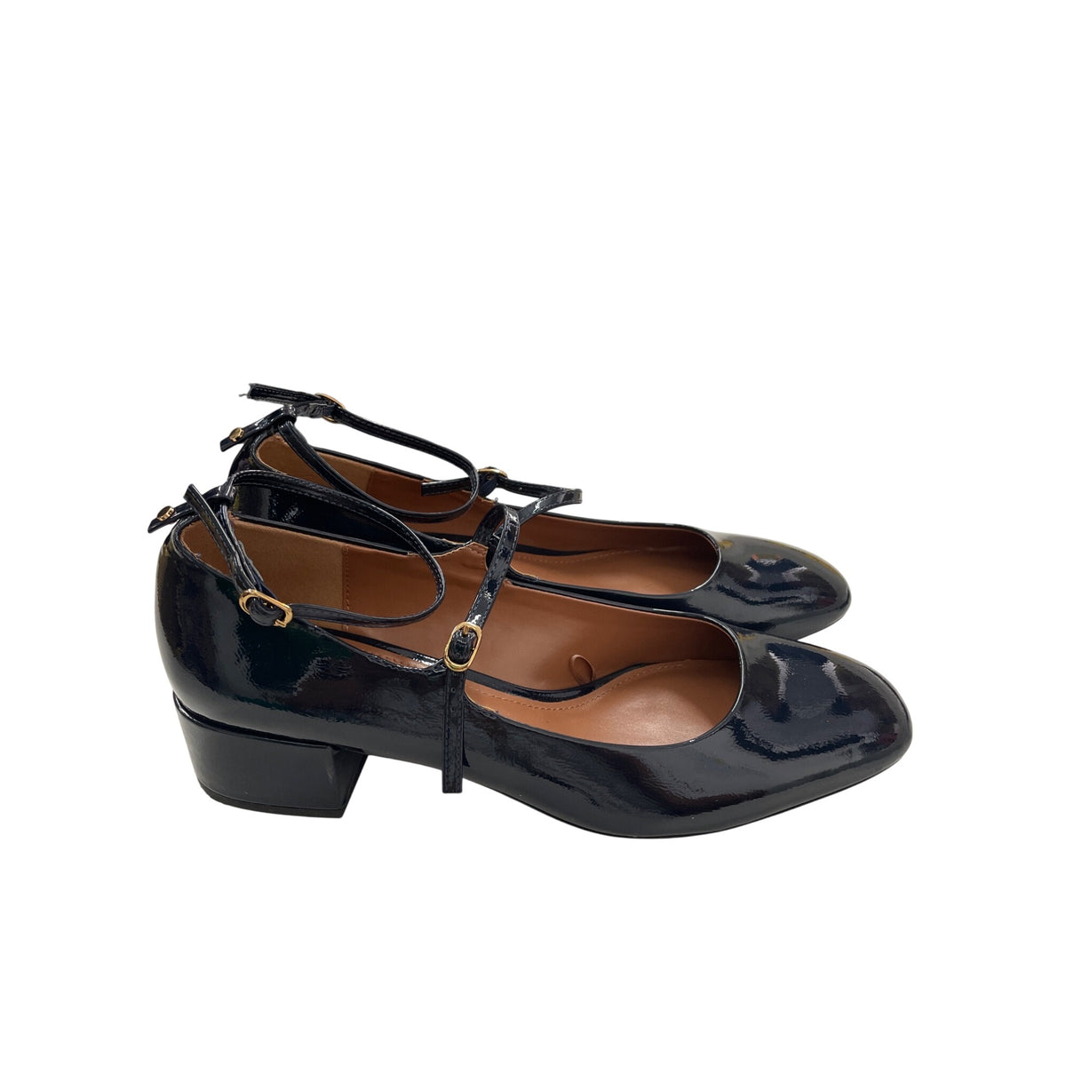 Zara Womens Navy Patent Heels With Ankle Strap Size 42 Elegant & Sophisticated Pumps