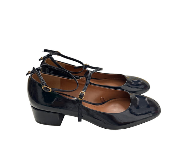 Zara Womens Navy Patent Heels With Ankle Strap Size 42 Elegant & Sophisticated Pumps
