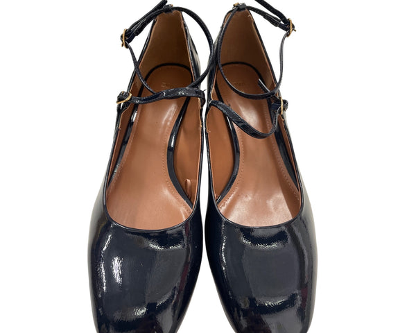 Zara Womens Navy Patent Heels With Ankle Strap Size 42 Elegant & Sophisticated Pumps