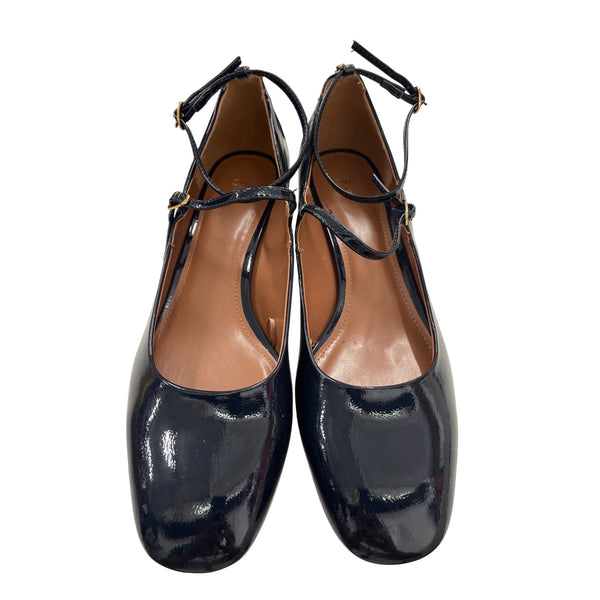 Zara Womens Navy Patent Heels With Ankle Strap Size 42 Elegant & Sophisticated Pumps