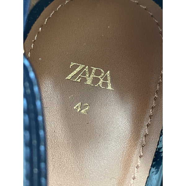 Zara Womens Navy Patent Heels With Ankle Strap Size 42 Elegant & Sophisticated Pumps