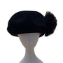Black Bellini Originals Wool Beret Hat With Pom Pom Accent & Pink Lining