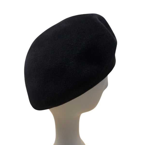 Black Bellini Originals Wool Beret Hat With Pom Pom Accent & Pink Lining