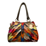Handcrafted Multicolored Leather Patchwork With Dual Handles Crossbody Bag