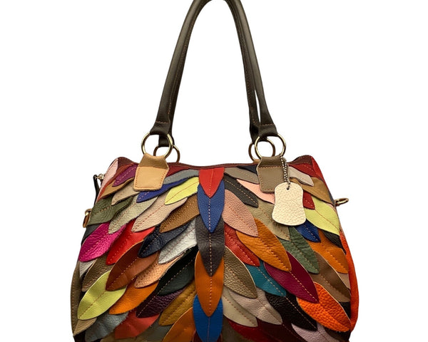 Handcrafted Multicolored Leather Patchwork With Dual Handles Crossbody Bag