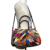 Handcrafted Multicolored Leather Patchwork With Dual Handles Crossbody Bag