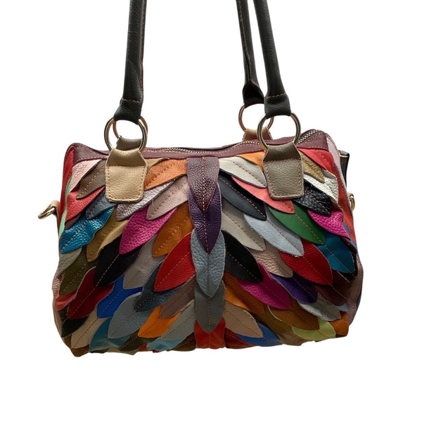 Handcrafted Multicolored Leather Patchwork With Dual Handles Crossbody Bag