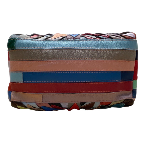 Handcrafted Multicolored Leather Patchwork With Dual Handles Crossbody Bag