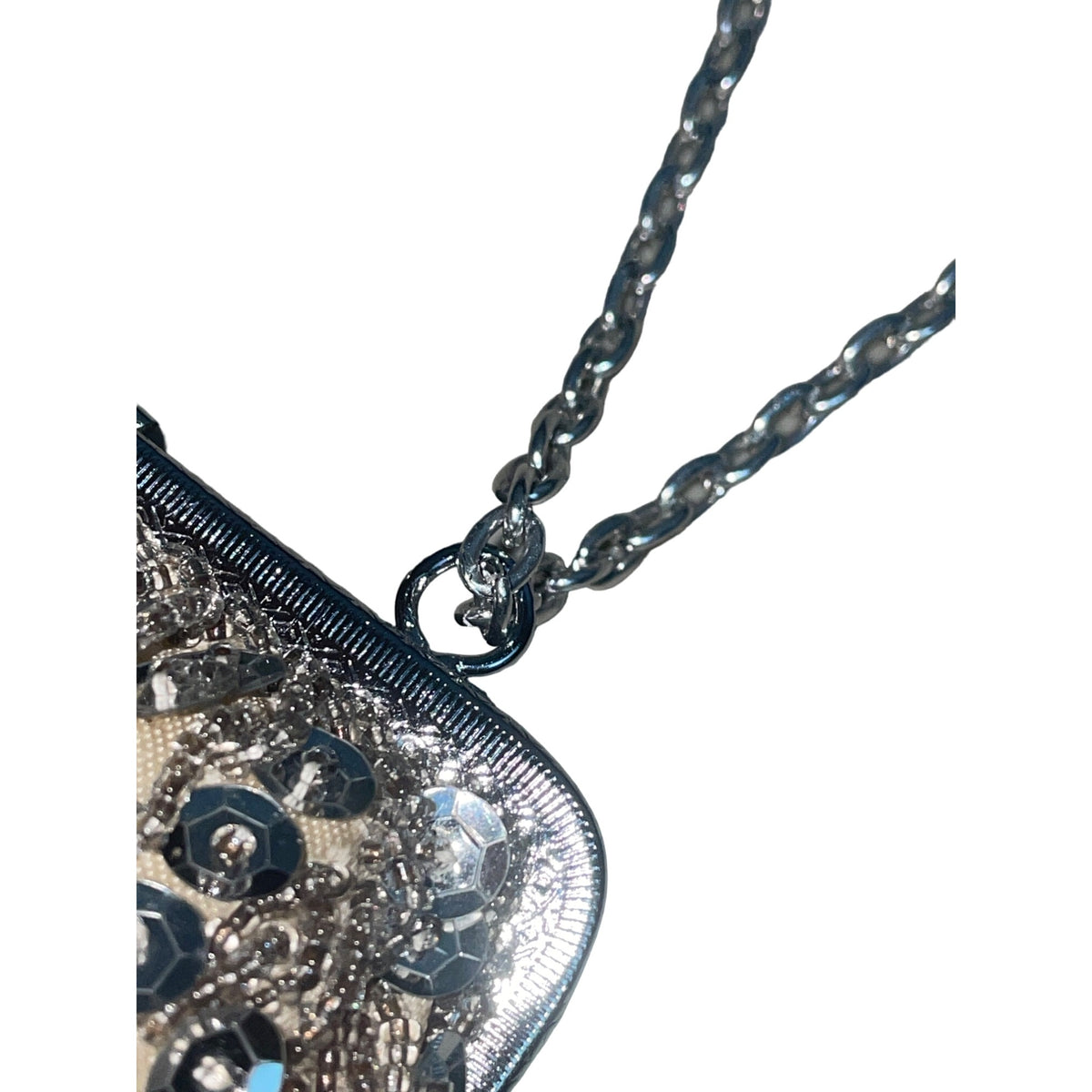 Unbranded Women's Silver Beads Sequins Kiss Lock Evening Hand Clutch Sz S