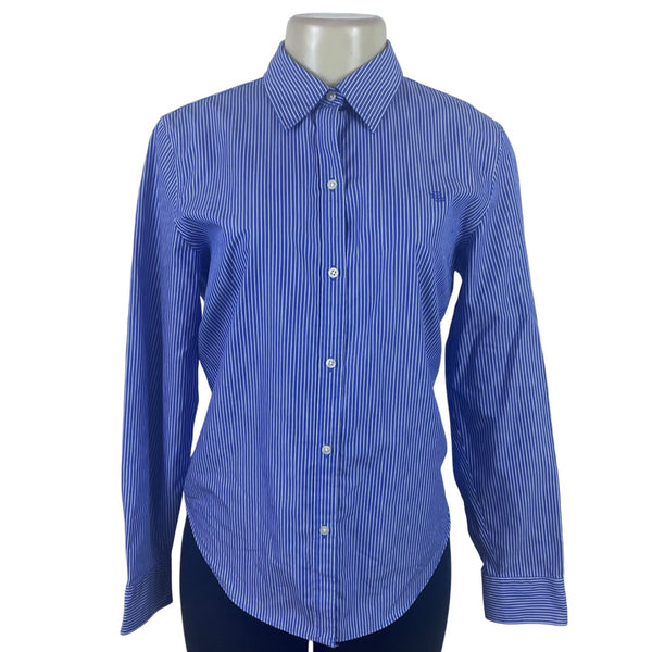 Ralph Lauren Womens Blue Striped Cotton Button-Down Collared Shirt Adjustable Cuffs M