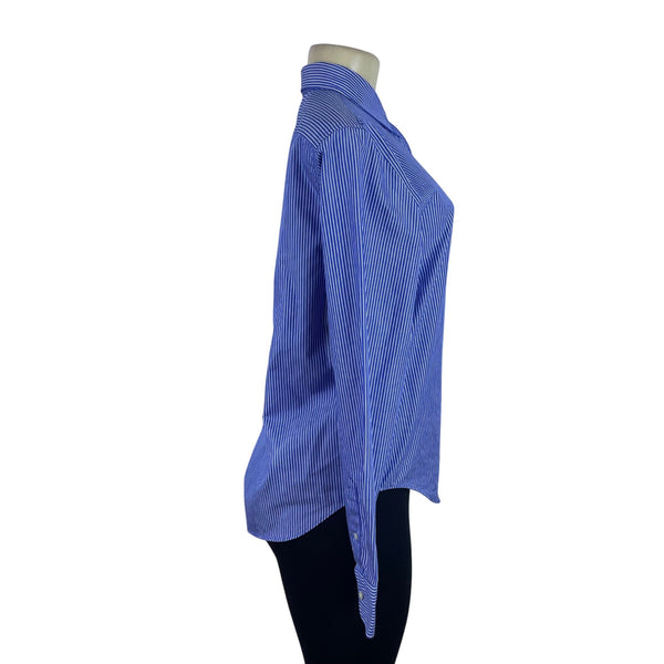 Ralph Lauren Womens Blue Striped Cotton Button-Down Collared Shirt Adjustable Cuffs M