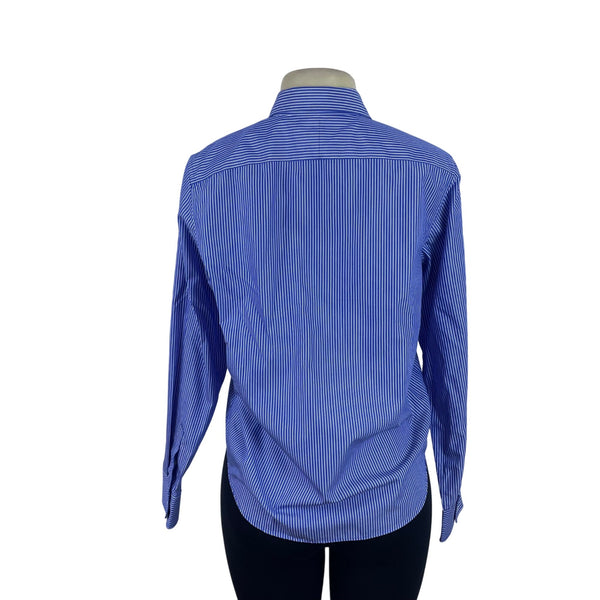 Ralph Lauren Womens Blue Striped Cotton Button-Down Collared Shirt Adjustable Cuffs M