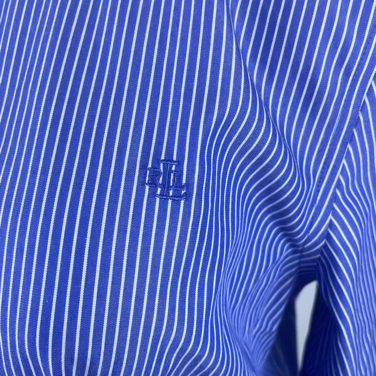 Ralph Lauren Womens Blue Striped Cotton Button-Down Collared Shirt Adjustable Cuffs M