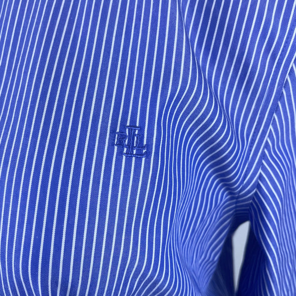 Ralph Lauren Womens Blue Striped Cotton Button-Down Collared Shirt Adjustable Cuffs M