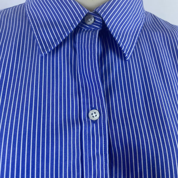 Ralph Lauren Womens Blue Striped Cotton Button-Down Collared Shirt Adjustable Cuffs M