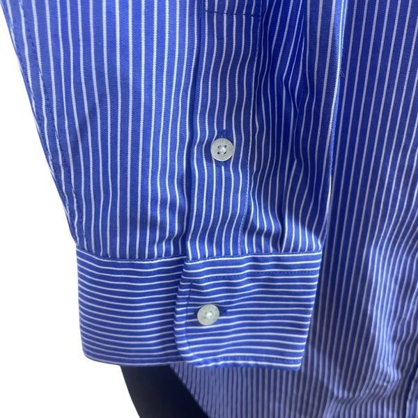 Ralph Lauren Womens Blue Striped Cotton Button-Down Collared Shirt Adjustable Cuffs M