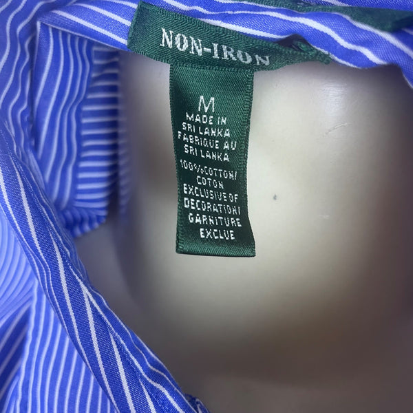 Ralph Lauren Womens Blue Striped Cotton Button-Down Collared Shirt Adjustable Cuffs M