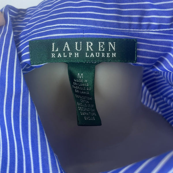 Ralph Lauren Womens Blue Striped Cotton Button-Down Collared Shirt Adjustable Cuffs M