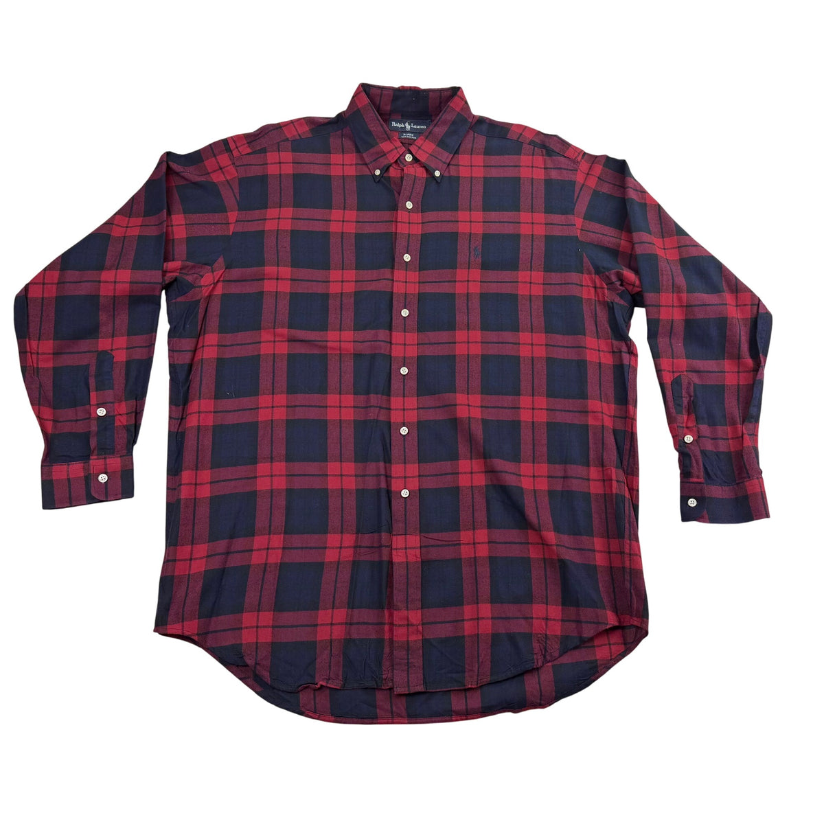 Ralph Lauren Mens Red/Black Cotton Plaid Button-Down Shirt Size L