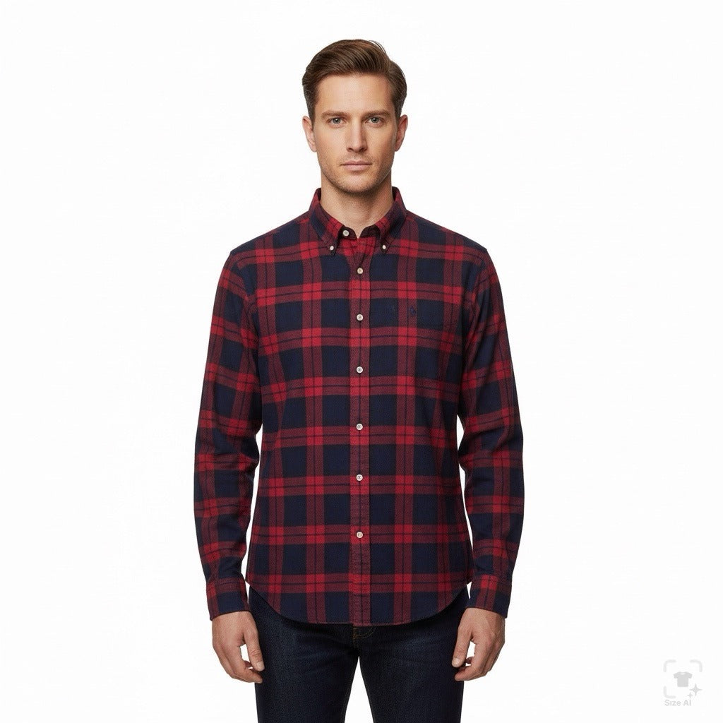 Ralph Lauren Mens Red/Black Cotton Plaid Button-Down Shirt Size L