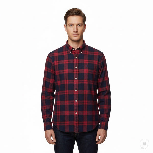 Ralph Lauren Mens Red/Black Cotton Plaid Button-Down Shirt Size L