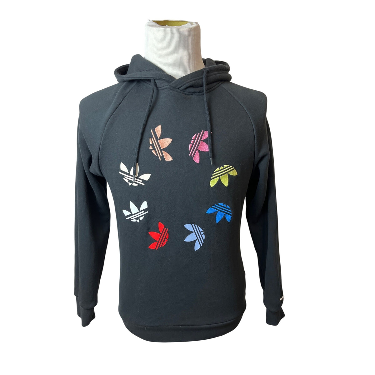 Adidas Unisex Trefoil Multicolor Logo Hoodie Sweatshirt Black Cotton Blend Sz S