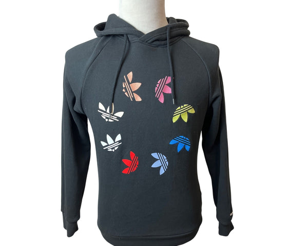 Adidas Unisex Trefoil Multicolor Logo Hoodie Sweatshirt Black Cotton Blend Sz S