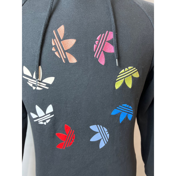 Adidas Unisex Trefoil Multicolor Logo Hoodie Sweatshirt Black Cotton Blend Sz S