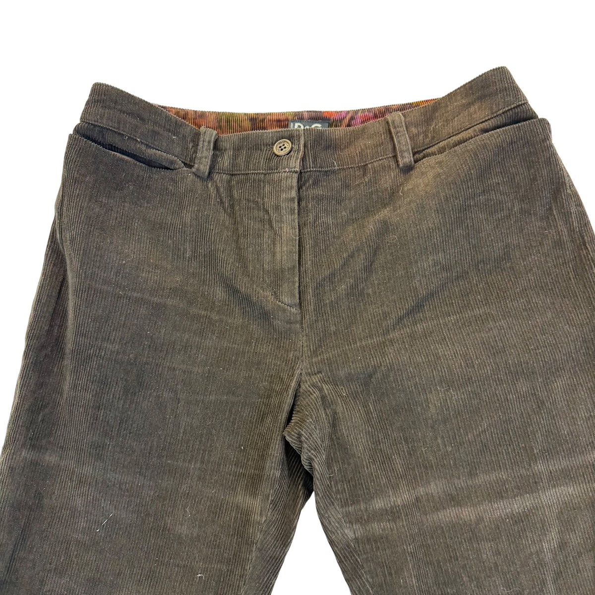 D&G Women’s Brown Cotton Corduroy Flared Pants Button Pockets Italy