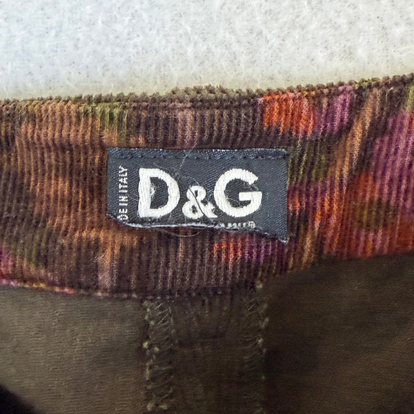 D&G Women’s Brown Cotton Corduroy Flared Pants Button Pockets Italy