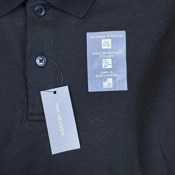 Van Heusen Mens Black Cotton Polo Shirt Classic Fit UPF Sun Control Size L - New