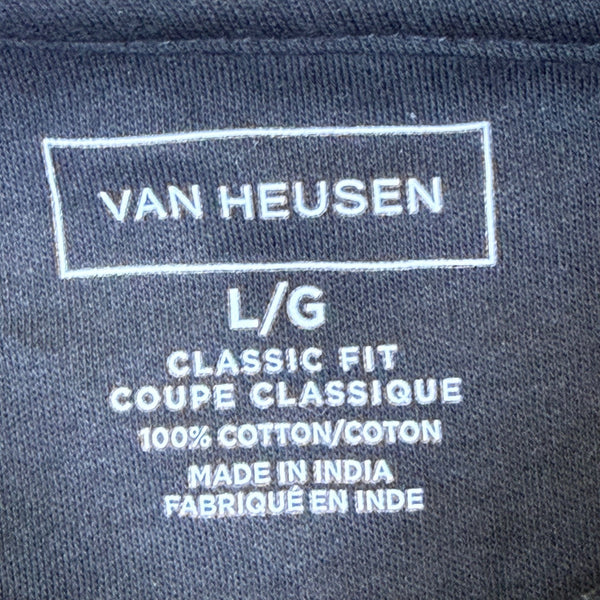 Van Heusen Mens Black Cotton Polo Shirt Classic Fit UPF Sun Control Size L - New