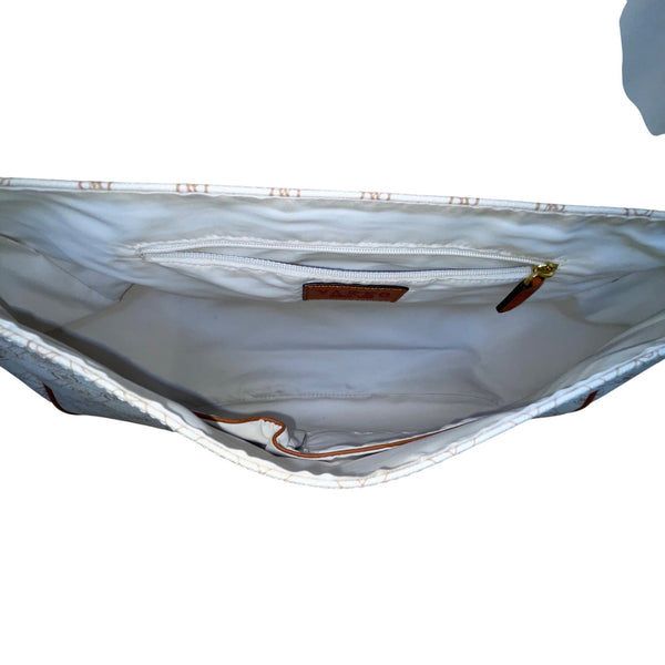 Vakko Women’s Beige/Brown Leather Monogram Tassel Adjustable Strap Crossbody Bag