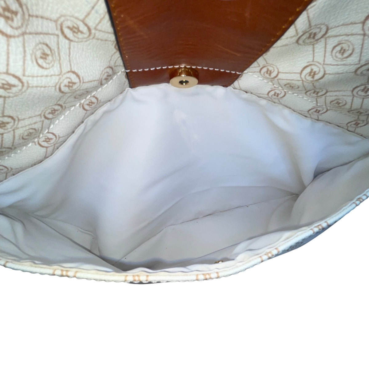 Vakko Women’s Beige/Brown Leather Monogram Tassel Adjustable Strap Crossbody Bag