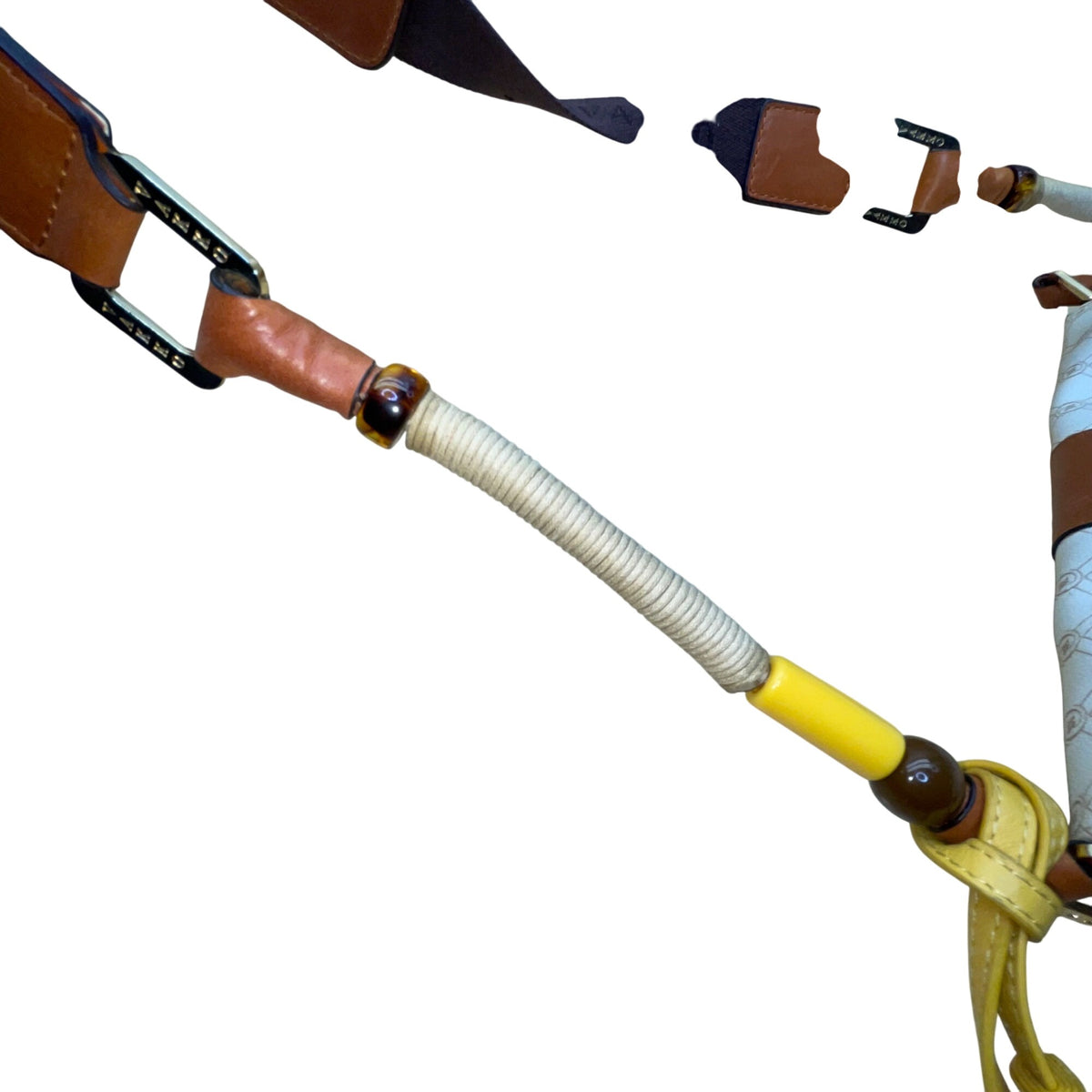 Vakko Women’s Beige/Brown Leather Monogram Tassel Adjustable Strap Crossbody Bag